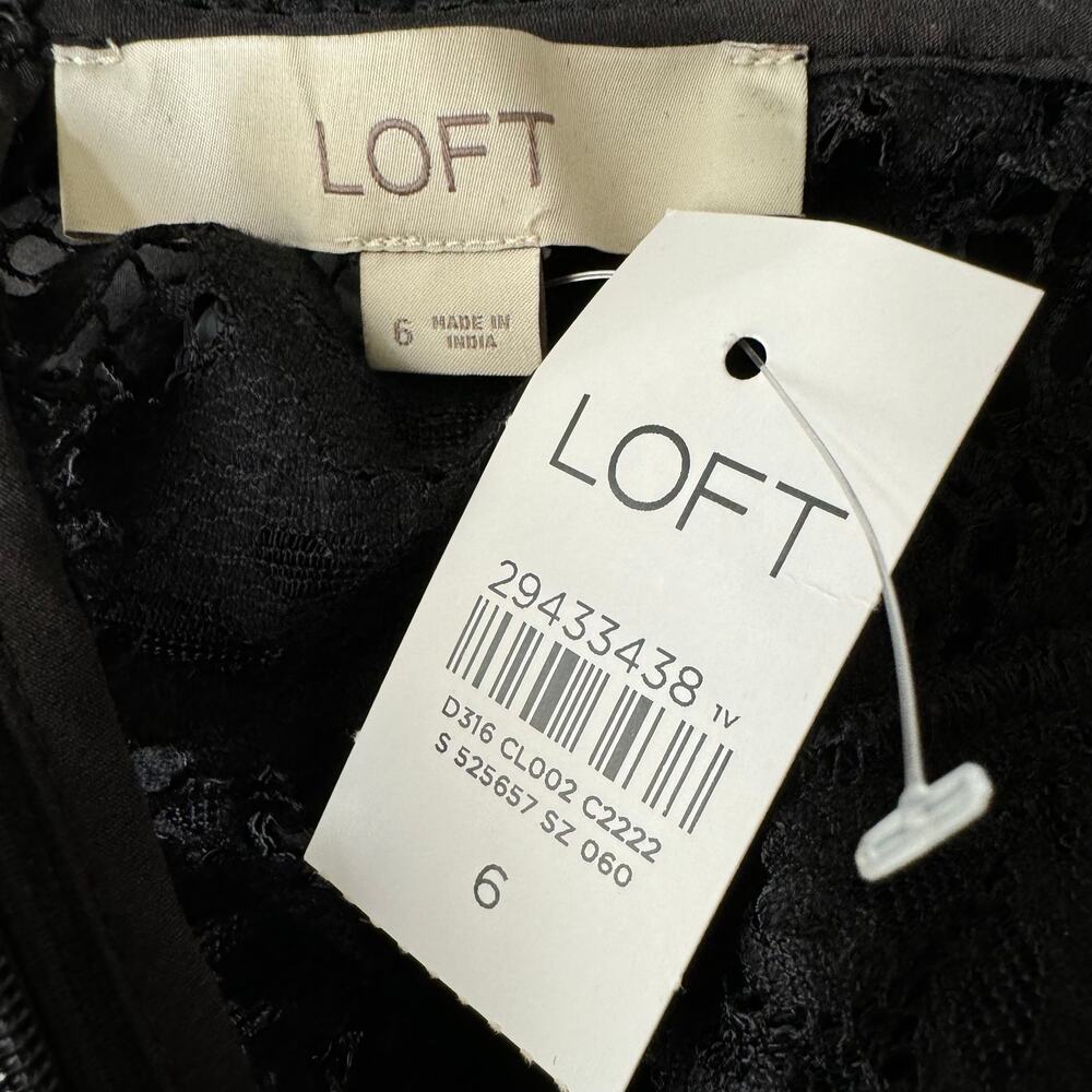 LOFT Black Lace Bodice Sleeveless Fit and Flare Dress NWT Size 6 - Picture 7 of 9